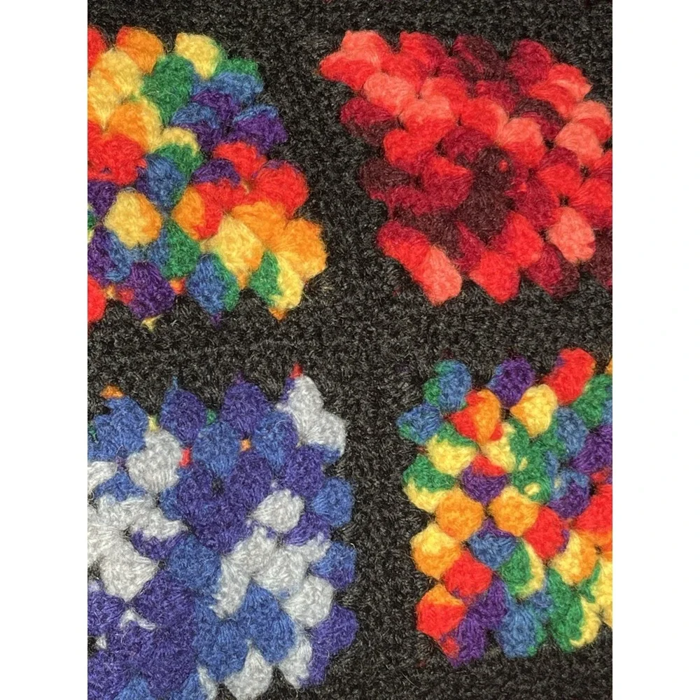Granny Square Roseanne Black Multicolor Afghan Throw Blanket 76